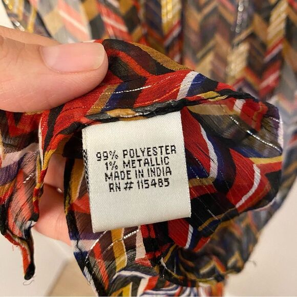 Sheer lightweight colorful metallic thread silky scarf Chevron print 17x76 - Picture 9 of 9